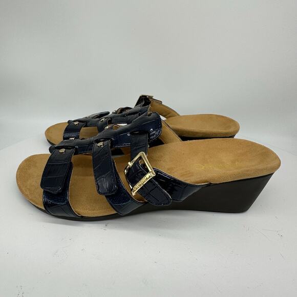 Vionic Radia Slip On Wedge Patent Croc Leather Blue Sandal Womens Size 9 - Picture 8 of 14